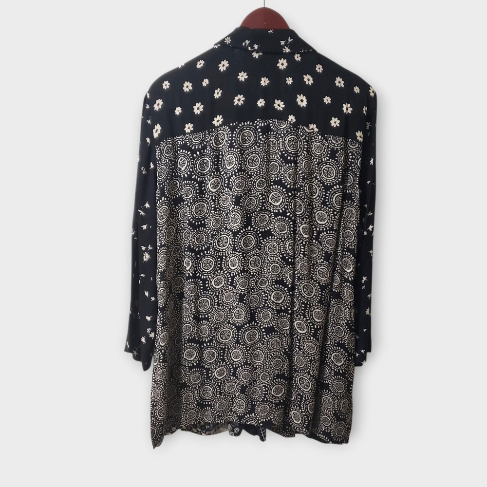 VTG Carole Little Mixed Print Patchwork Button Front Tunic Blouse Black White 14 - Picture 5 of 13
